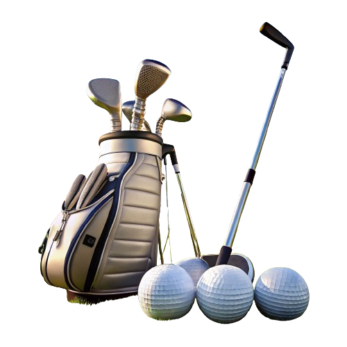 **Assorted golf equipment including boxes of golf balls and golf clubs displayed together.**